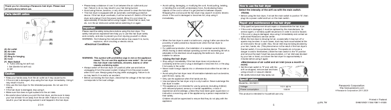 Page 1 de la notice Manuel utilisateur Panasonic EH-ND11