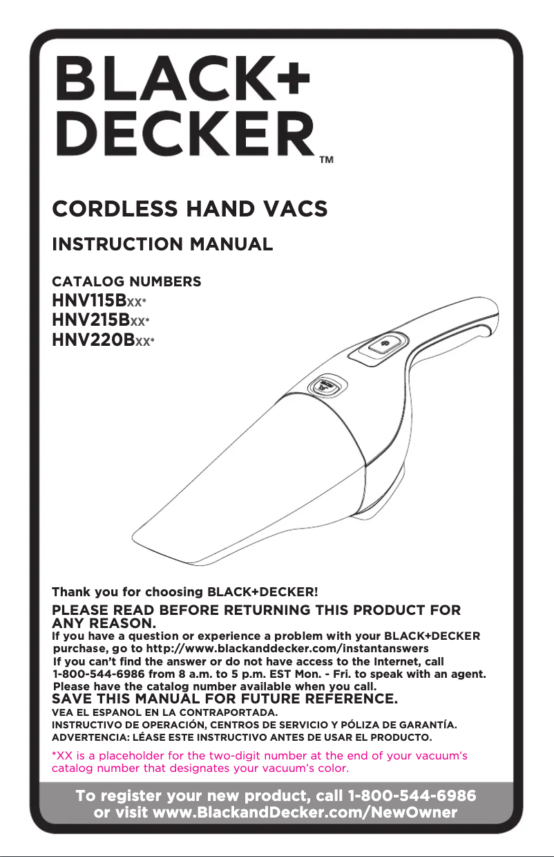 Page n°1 - Manuel utilisateur Black & Decker HNV220BCZ