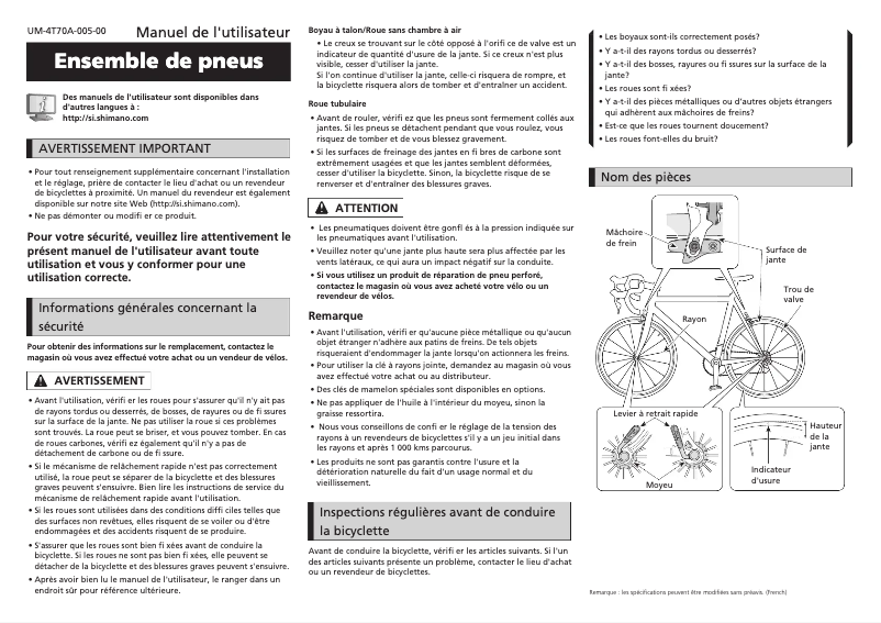 Page 1 de la notice Manuel utilisateur Shimano WH-R501-CL-F