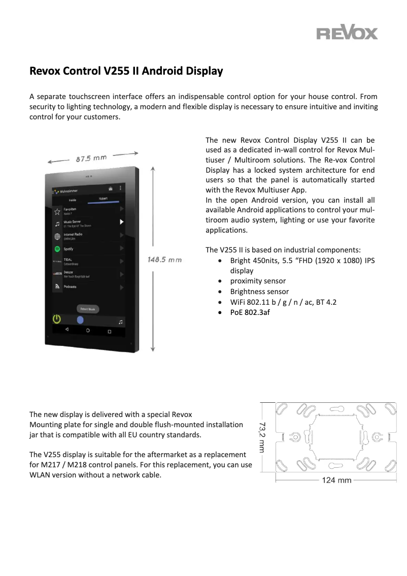 Page n°1 - Fiche technique Revox Control V255