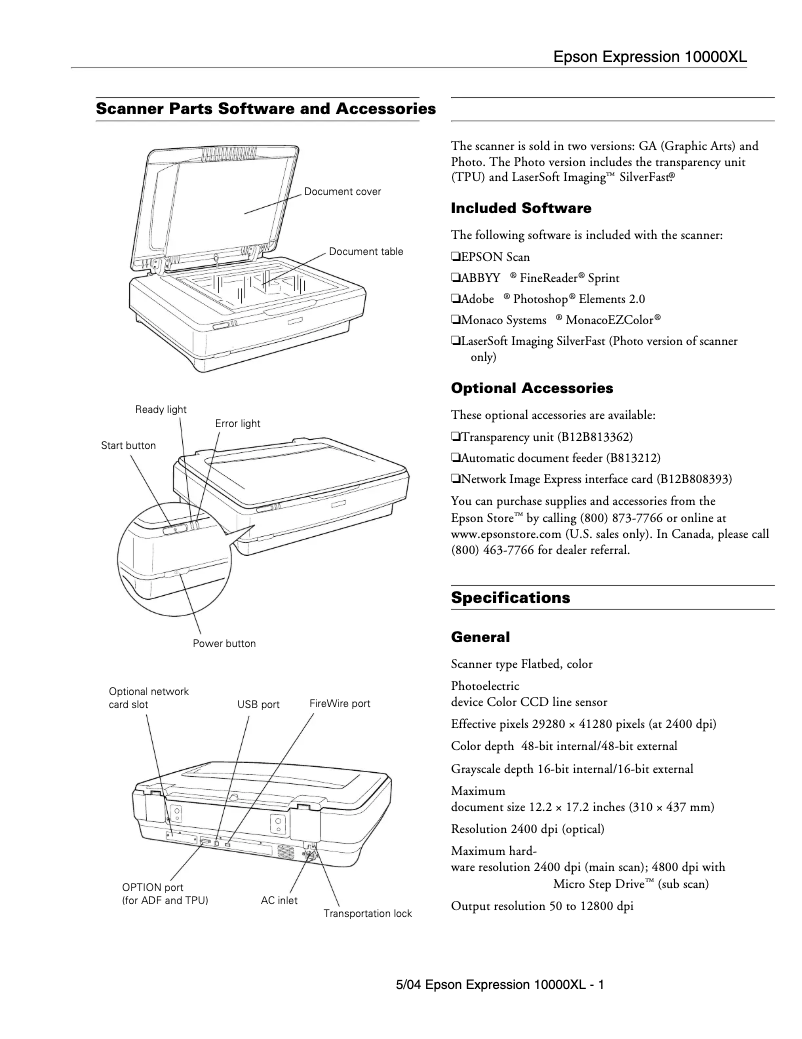 Imagen de la primera página del manual del dispositivo Expression 10000XL