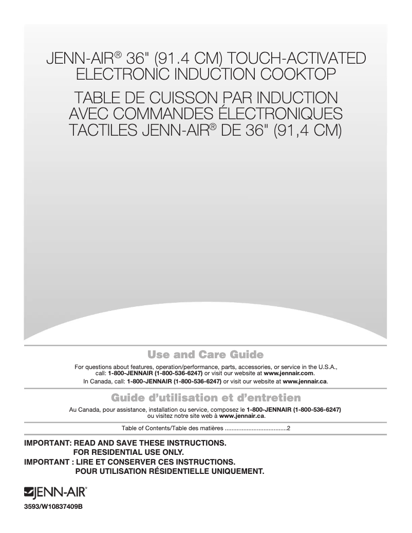 Page 1 de la notice Manuel utilisateur JennAir JID4436ES