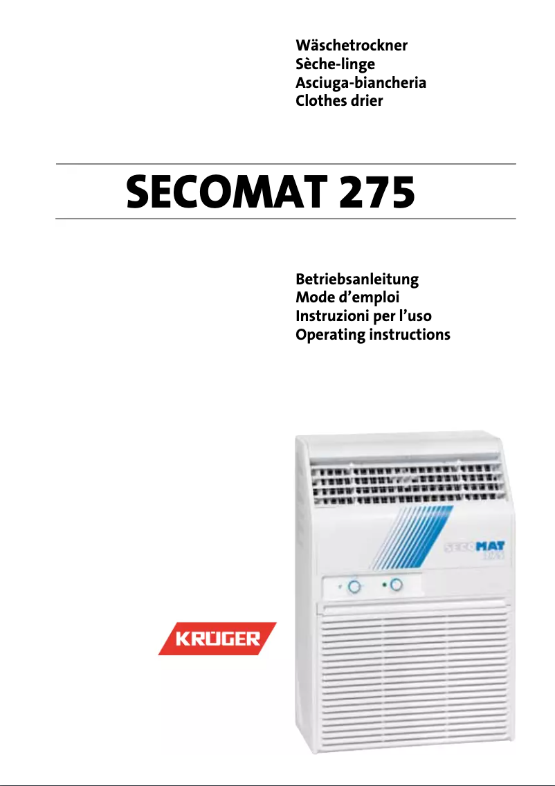 Page n°1 - Manuel utilisateur Krüger Secomat 275