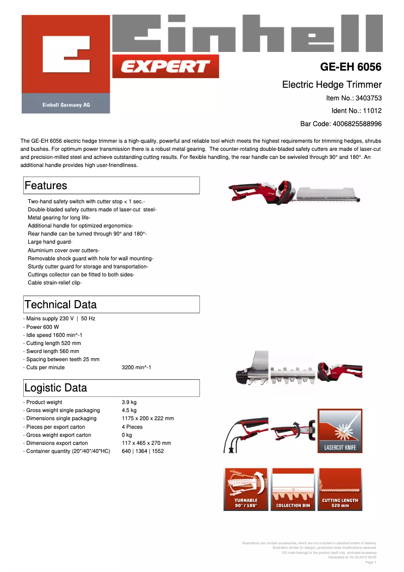 Page n°1 - Manuel utilisateur Einhell GE-EH 6056