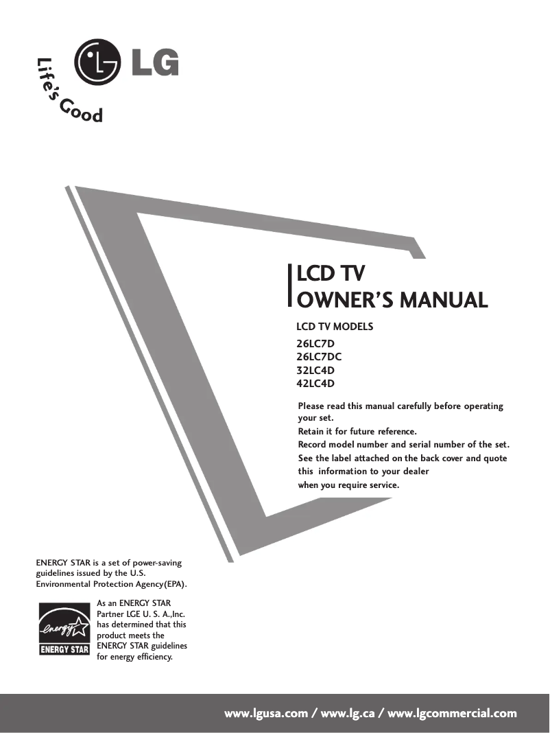 Página 1 del manual Manual de usuario LG 26LC7DC