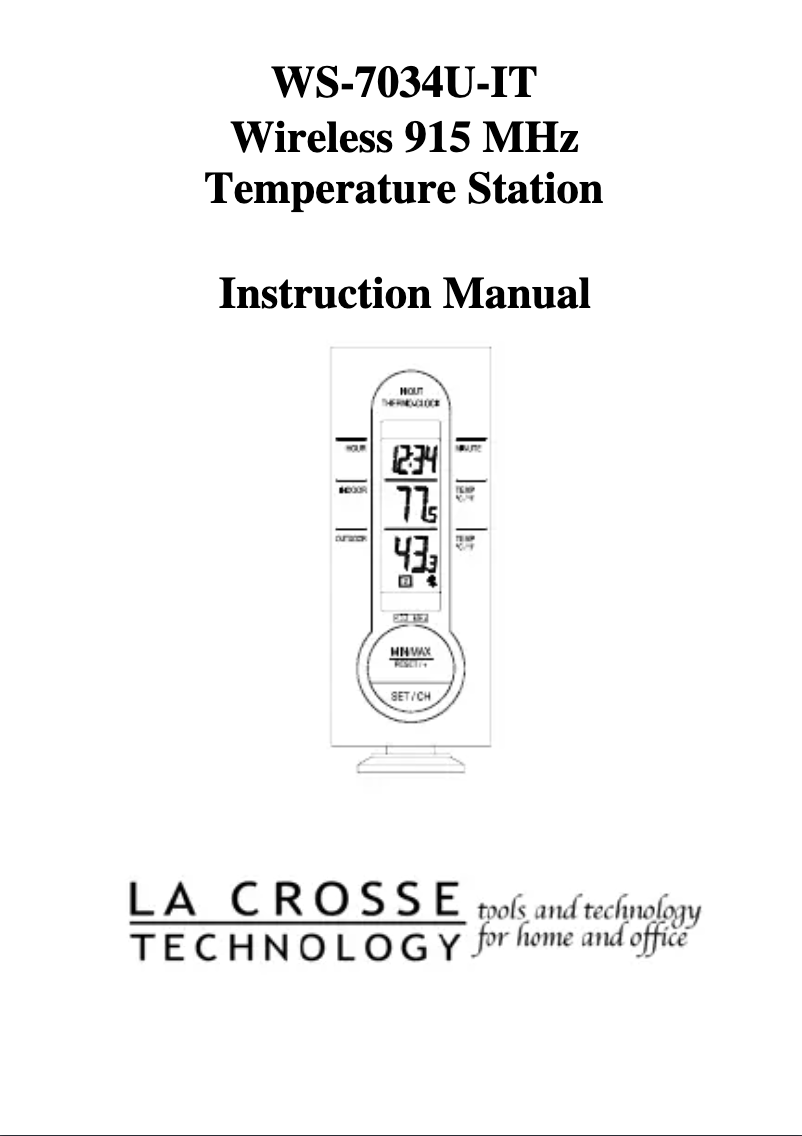 Page 1 de la notice Manuel utilisateur La Crosse Technology WS-7034TWC-IT