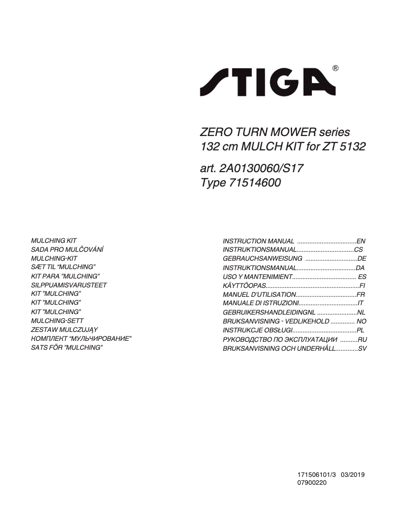 Page n°1 - Manuel utilisateur Stiga ZTR 52