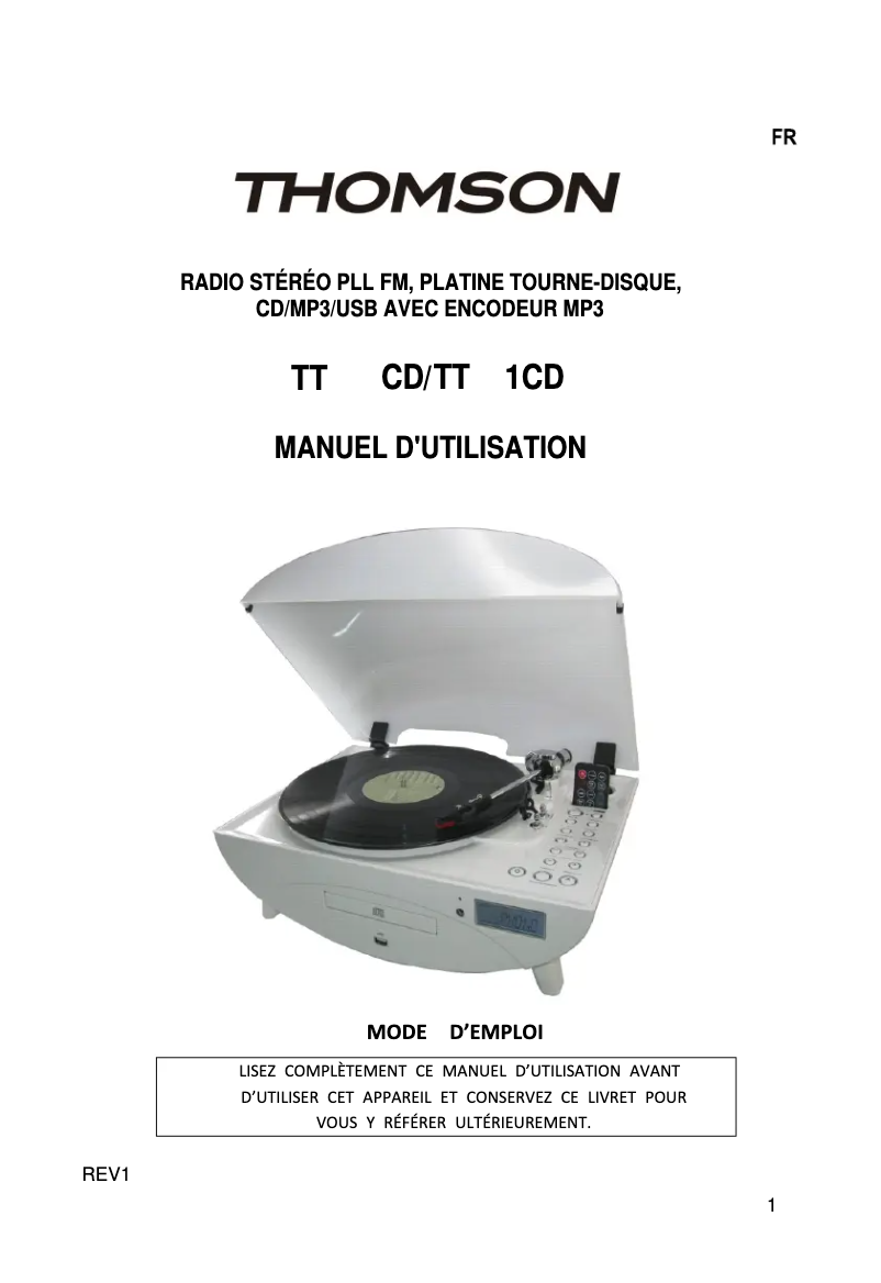 Page 1 de la notice Manuel utilisateur Thomson TT400CD