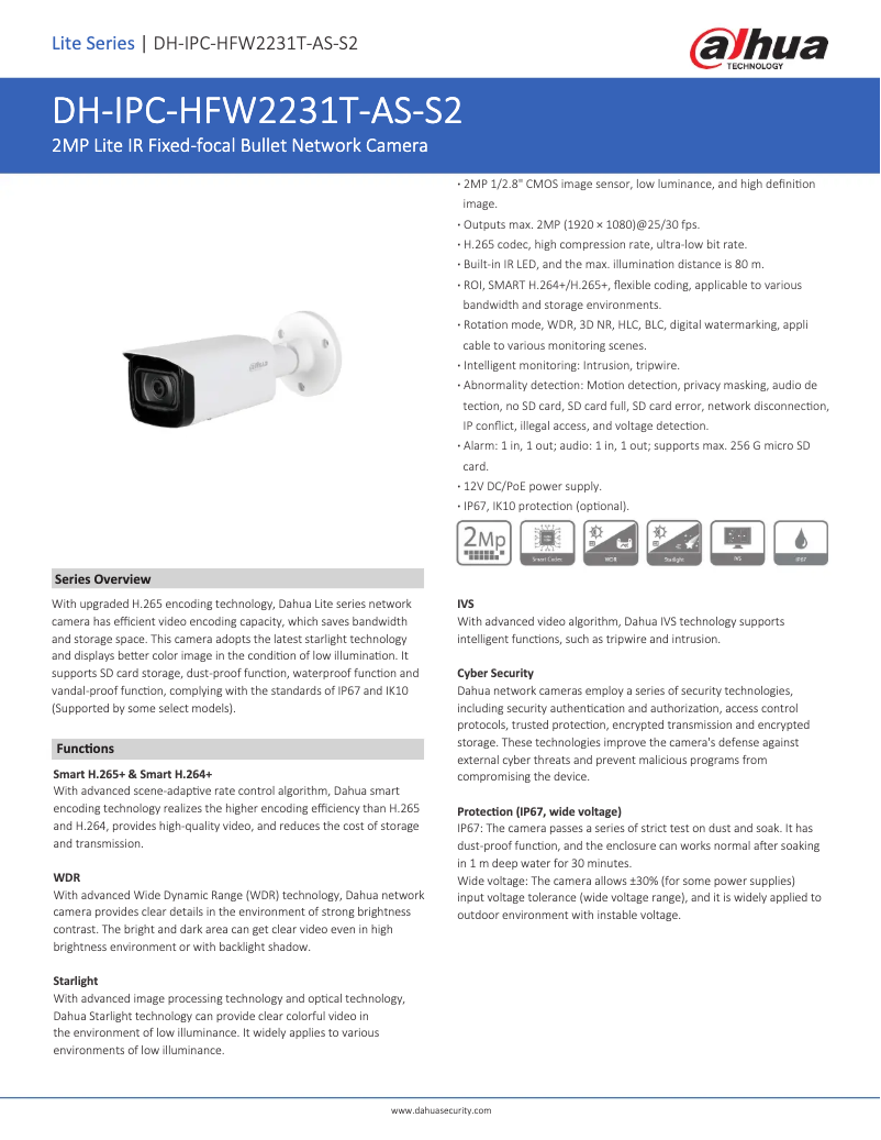 Page 1 de la notice Fiche technique Dahua Technology IPC-HFW2231T-AS-S2