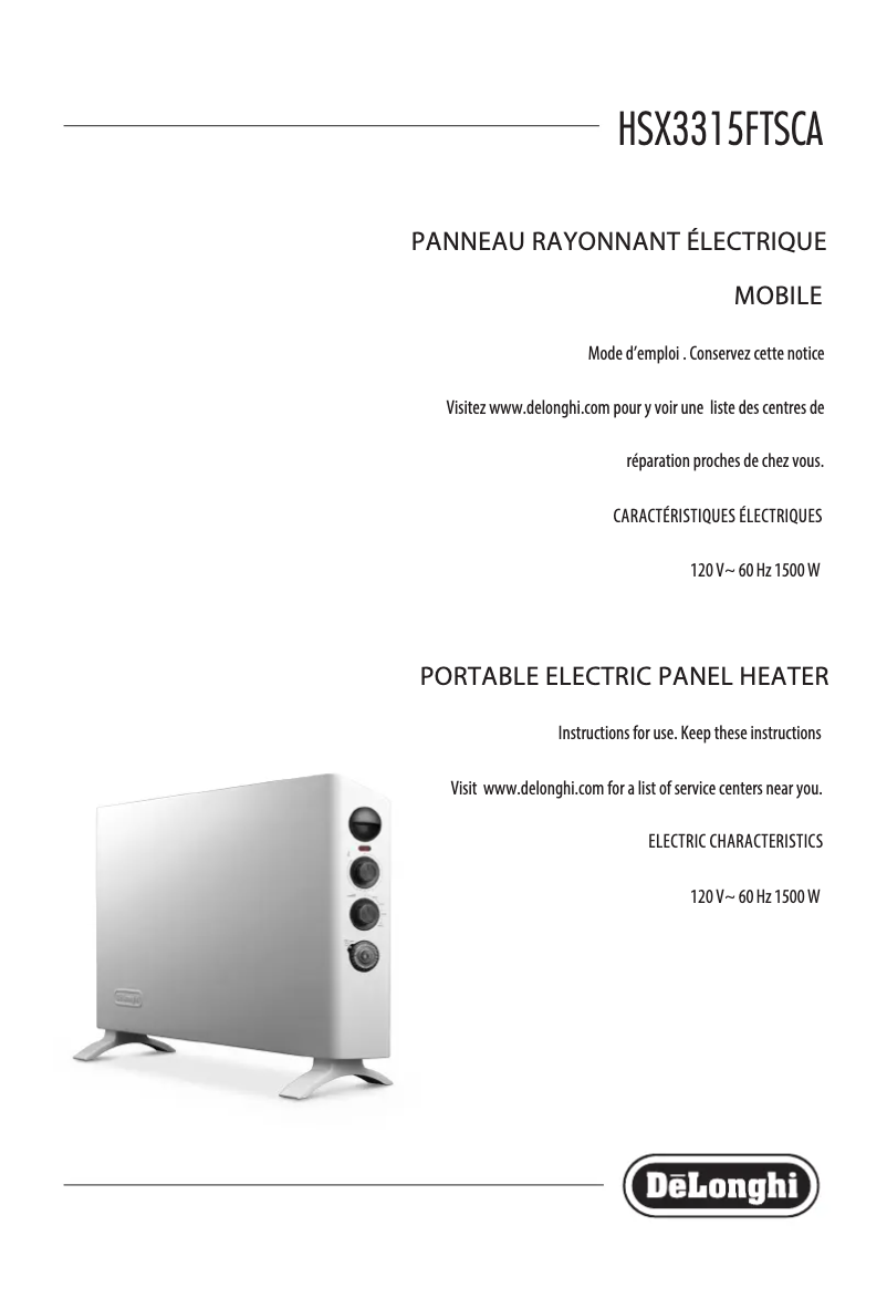 Page 1 de la notice Manuel utilisateur DeLonghi SlimStyle HSX3315FTSCA