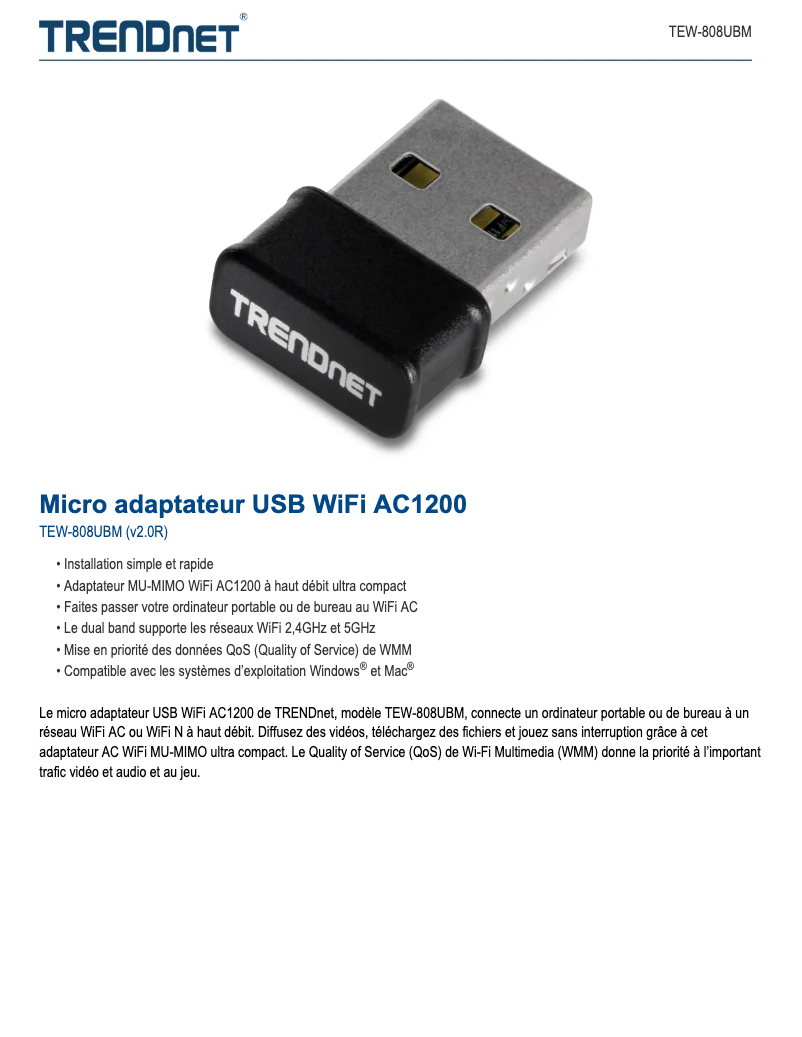 Page n°1 - Fiche technique TRENDnet TEW-808UBM