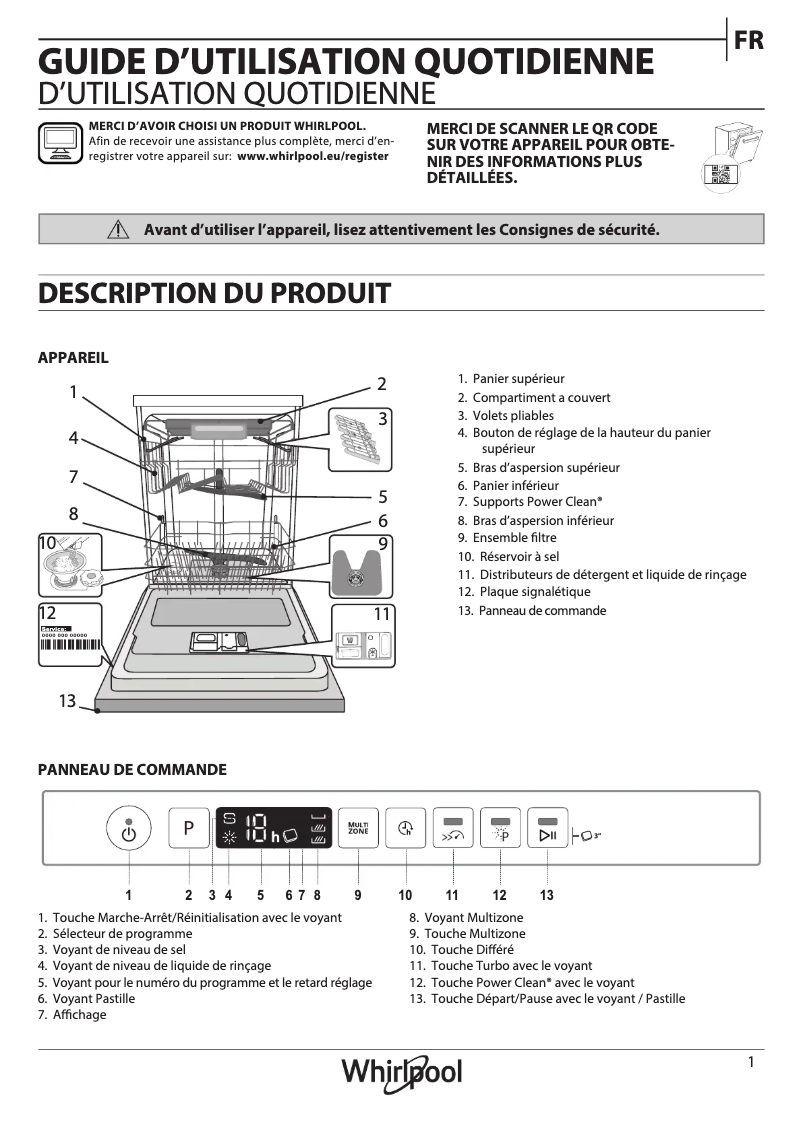 Page 1 de la notice Manuel utilisateur Whirlpool WD6I D741A S