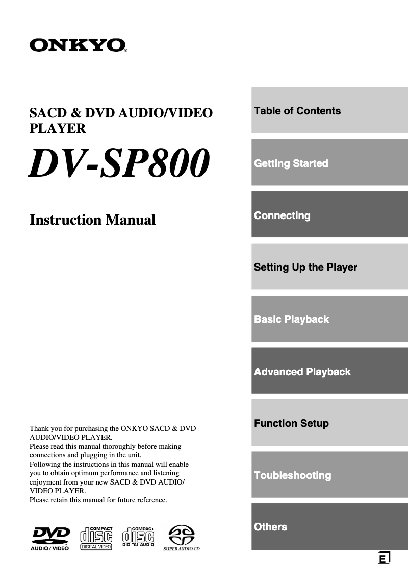 Page 1 de la notice Manuel utilisateur Onkyo DV-SP800