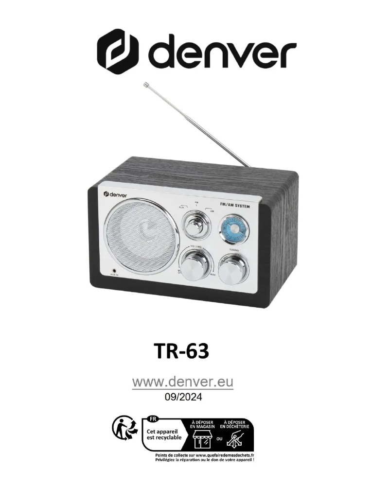 Page 1 de la notice Manuel utilisateur Denver TR-63
