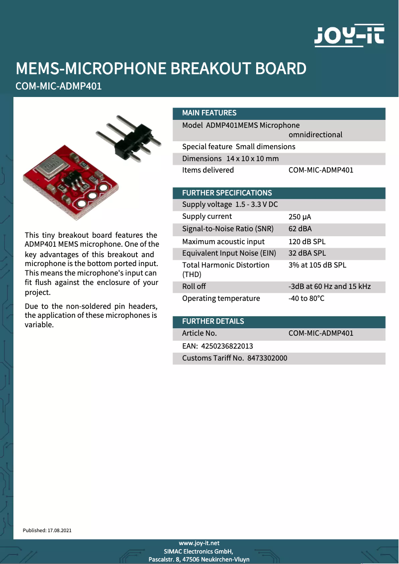Image de la première page du manuel de l'appareil COM-MIC-ADPM401