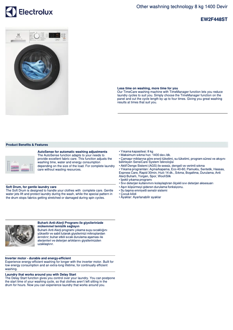 Page n°1 - Fiche technique Electrolux EW2F448ST