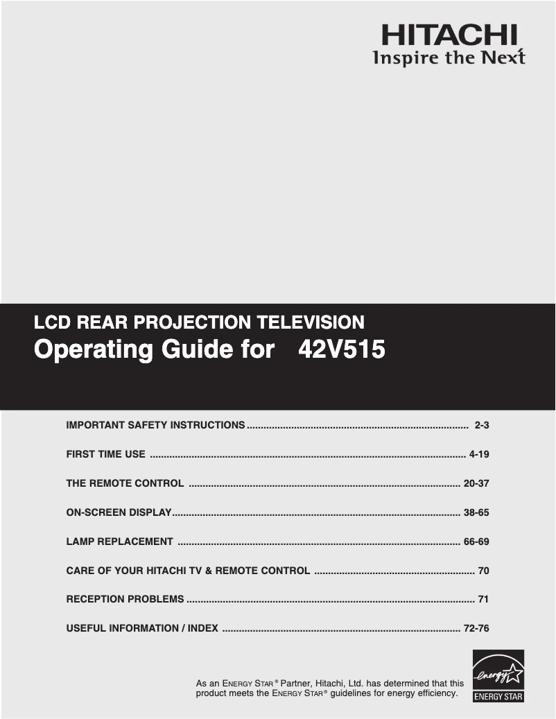 Page 1 de la notice Manuel utilisateur Hitachi 42V515