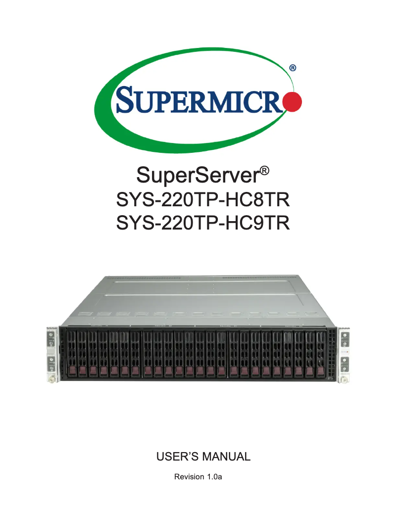 Page 1 de la notice Manuel utilisateur Supermicro SuperServer SYS-220TP-HC9TR
