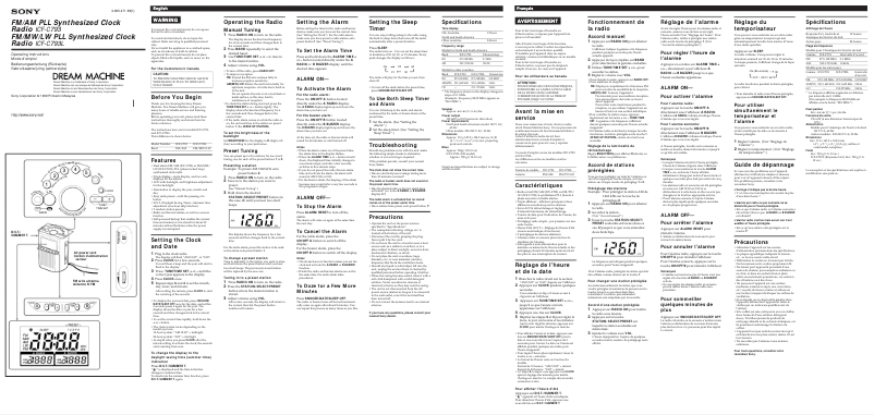 Page 1 de la notice Manuel utilisateur Sony ICF-C793