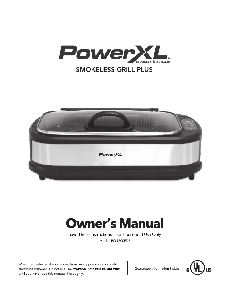 Page 1 de la notice Manuel utilisateur PowerXL Smokeless Grill PG-1500FDR