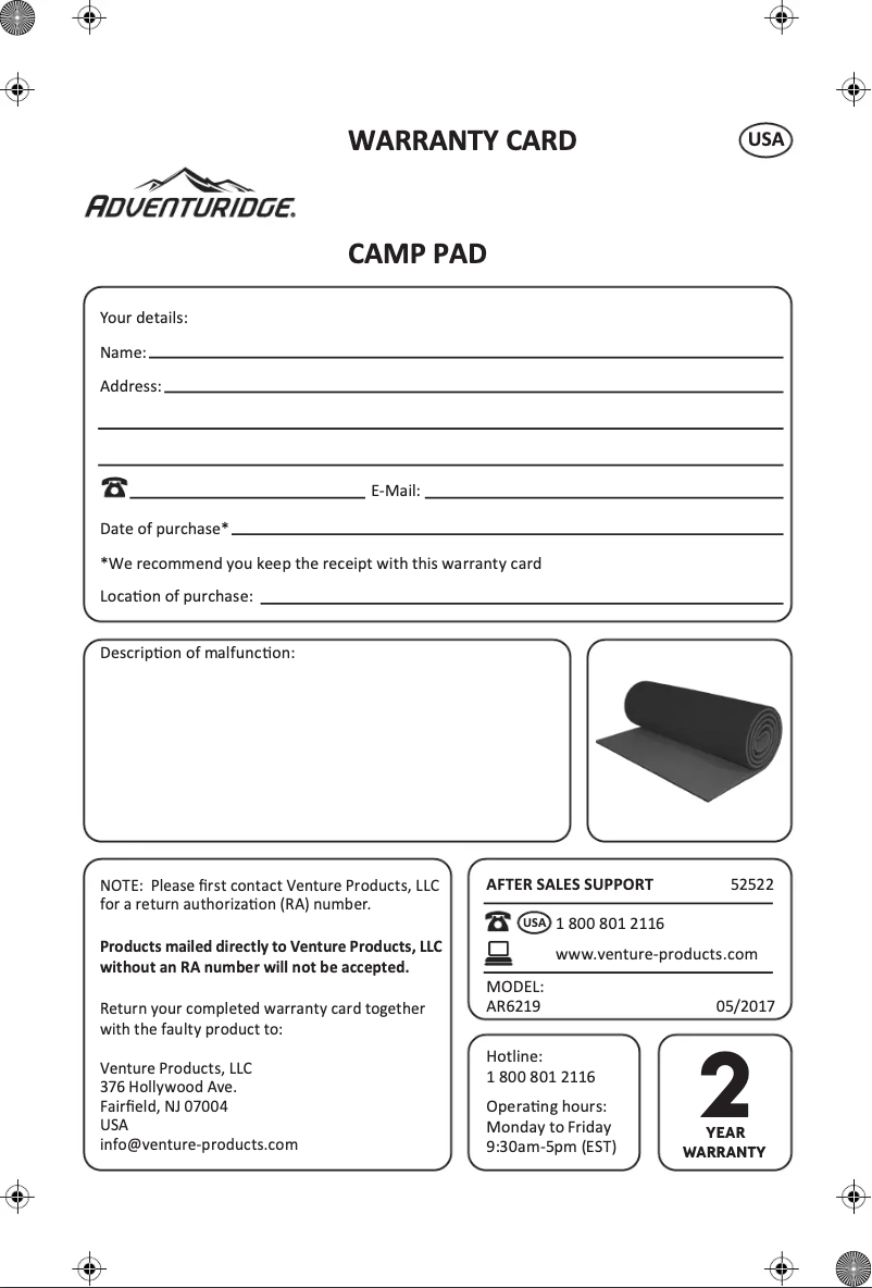 Page 1 de la notice Manuel utilisateur Adventuridge Camp Pad 52522