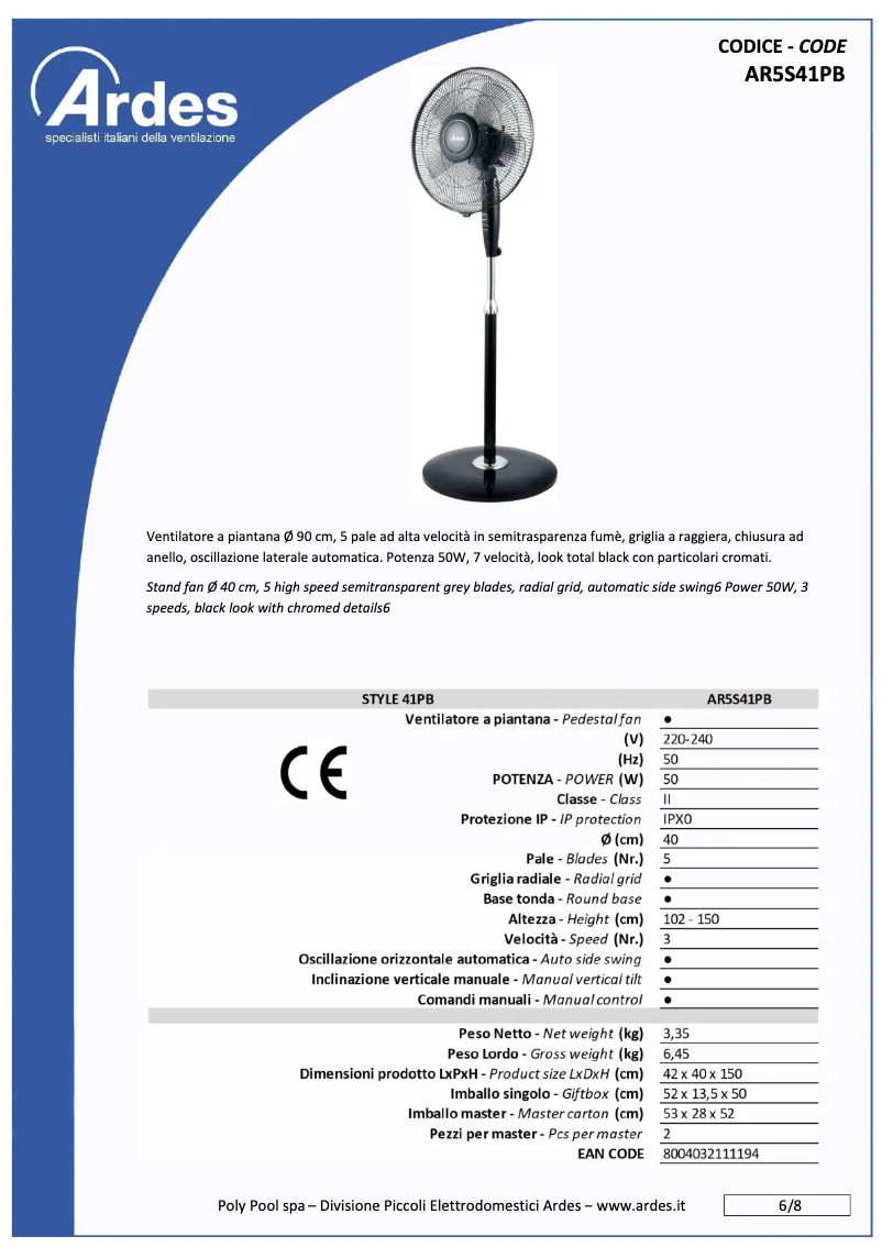 Page n°1 - Fiche technique Ardes AR5S41PB