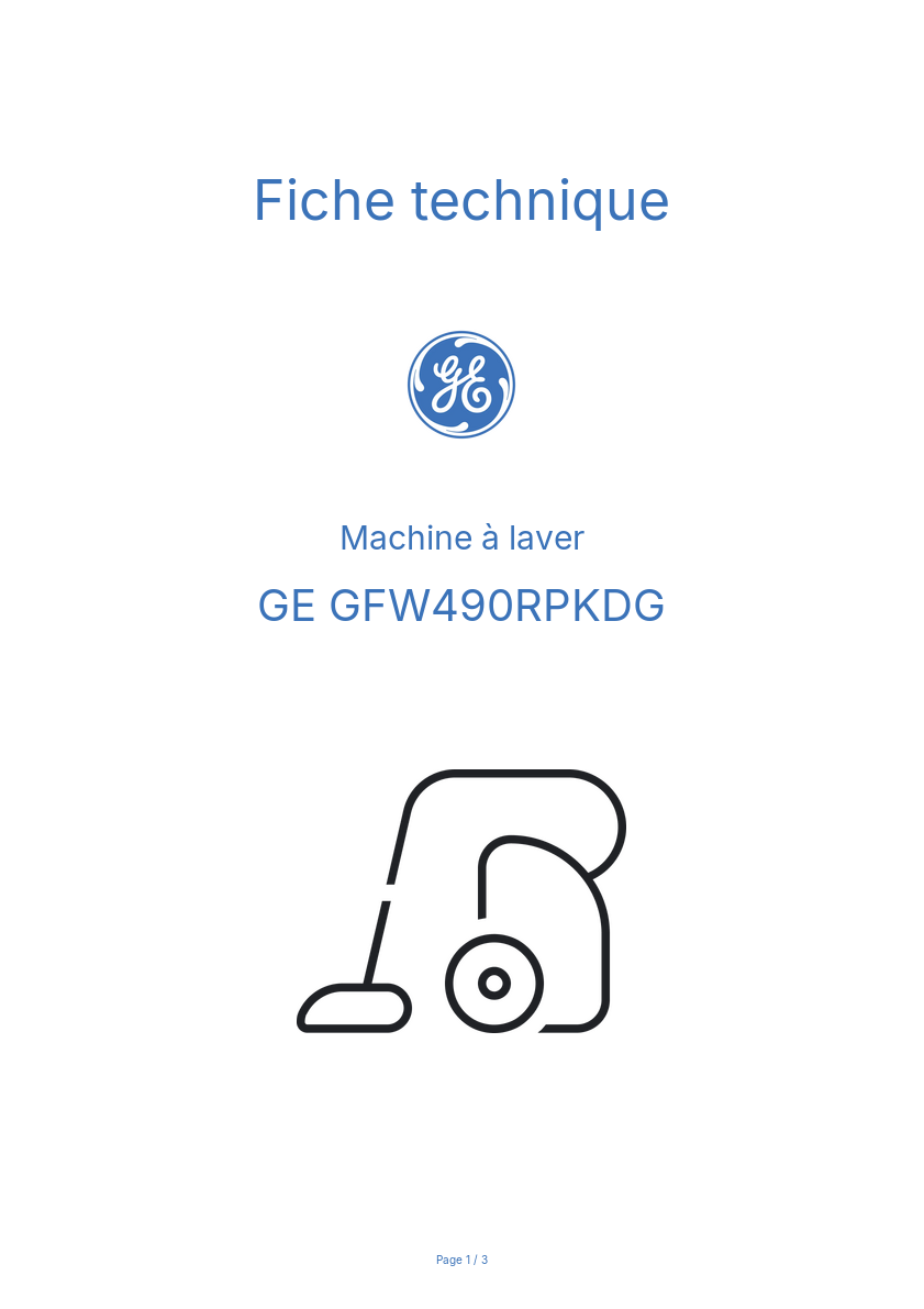 Page n°1 - Fiche technique GE GFW490RPKDG