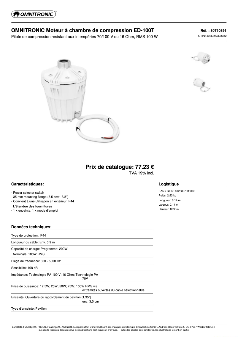 Página 1 del manual Ficha técnica Omnitronic ED-100T