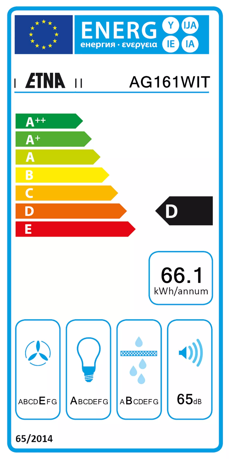 Page 1 de la notice Label énergétique Etna AG161WIT