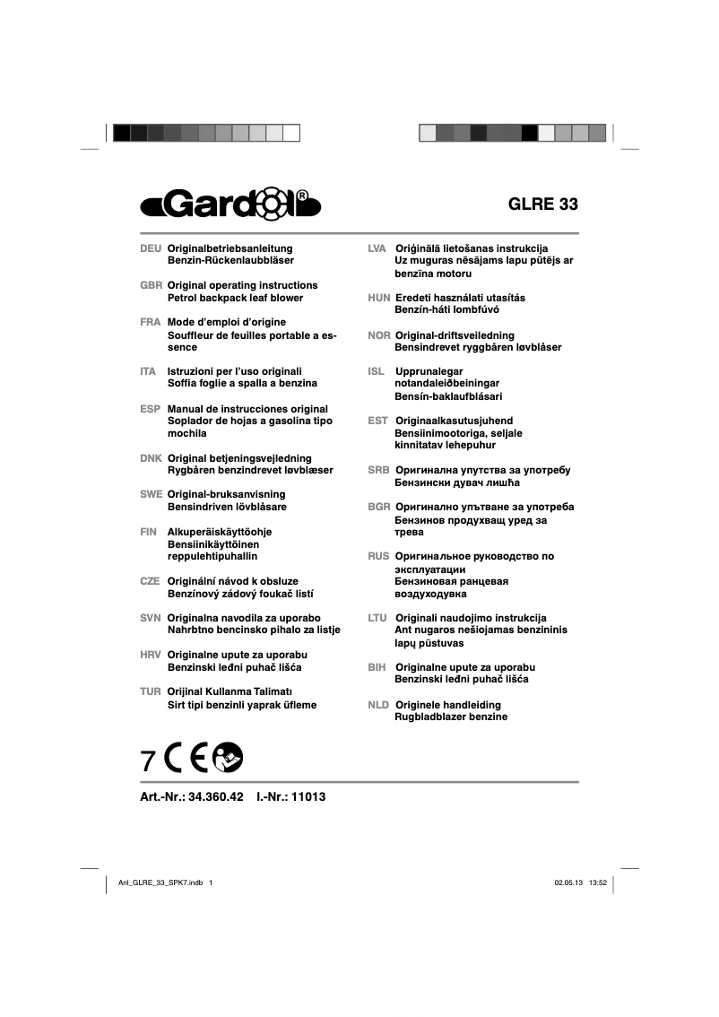 Page n°1 - Manuel utilisateur Gardol GLRE 33