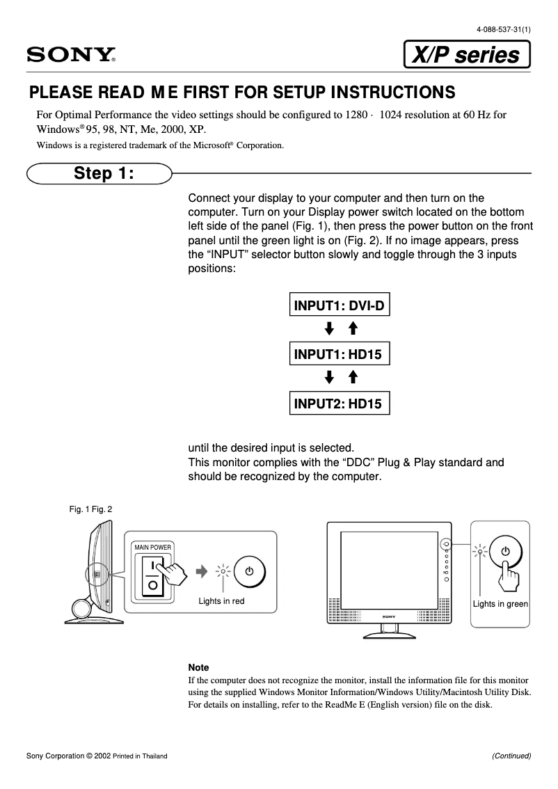 Page 1 de la notice Guide d'installation Sony SDM-P82