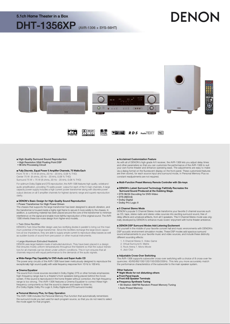 Page n°1 - Manuel utilisateur Denon DHT-1356XP
