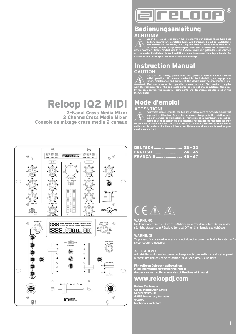 Page 1 de la notice Manuel utilisateur Reloop IQ2 MIDI