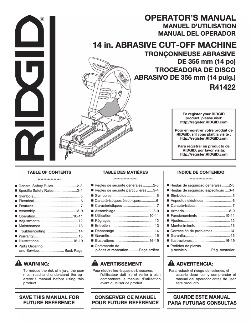 Página 1 del manual Manual de usuario Ridgid R41422