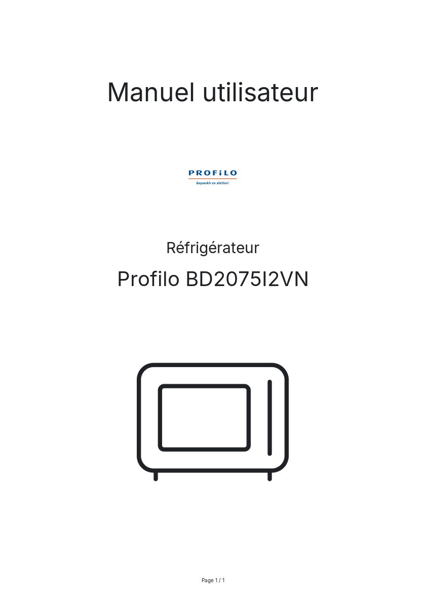 Page n°1 - Manuel utilisateur Profilo BD2075I2VN