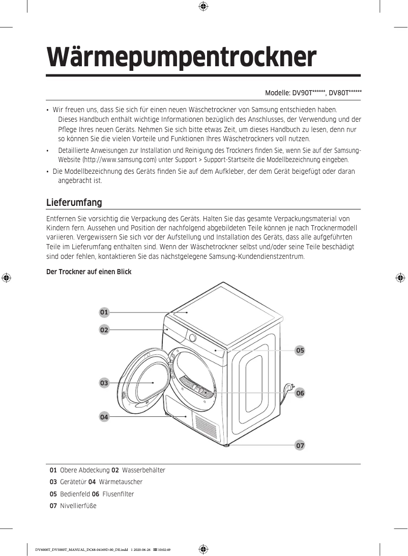 Image de la première page du manuel de l'appareil DV90T6240LE