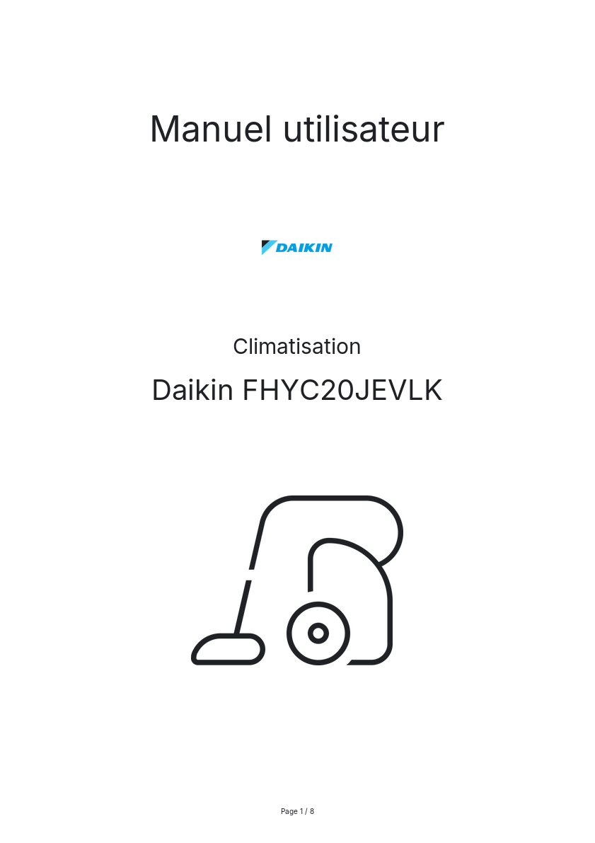 Page n°1 - Manuel utilisateur Daikin FHYC20JEVLK