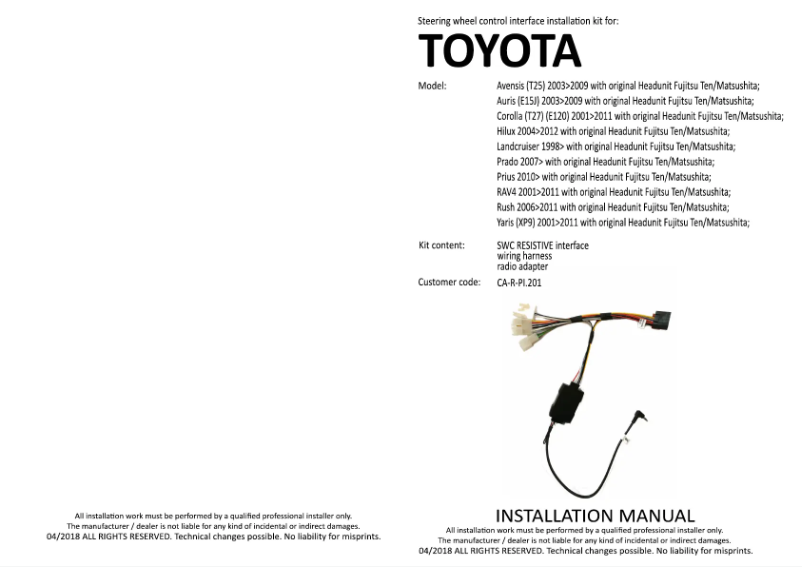 Image de la première page du manuel de l'appareil CA-R-PI.201