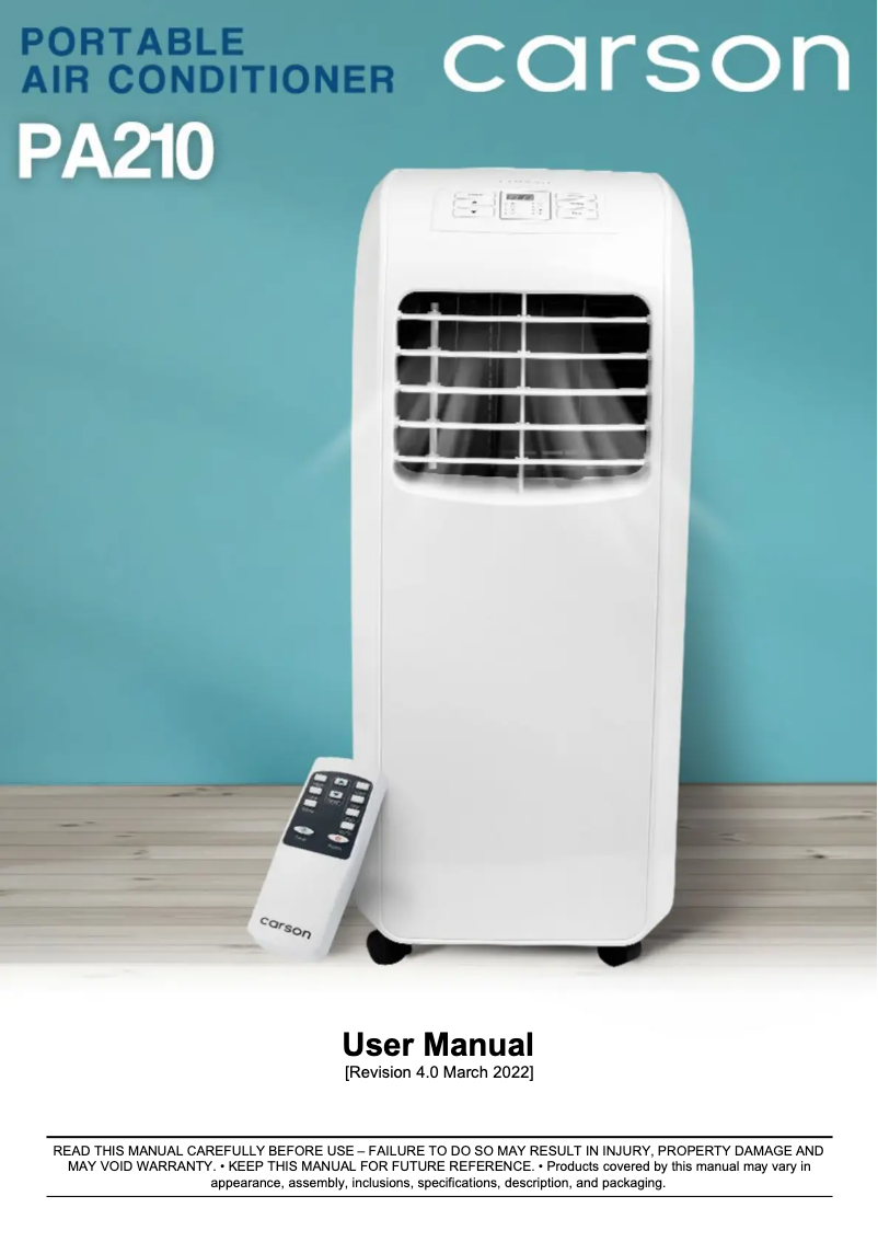 Page 1 de la notice Manuel utilisateur Carson PA210