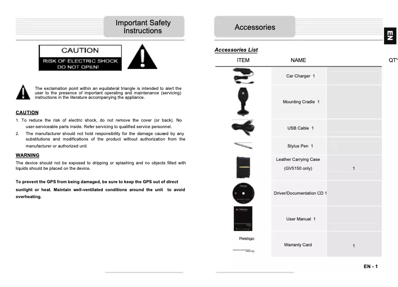 Page n°1 - Manuel utilisateur Prestigio GeoVision 4150 Navitel