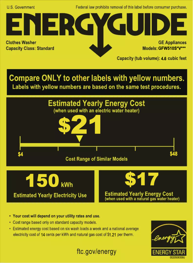 Page n°1 - Label énergétique GE GFW510SCVWW