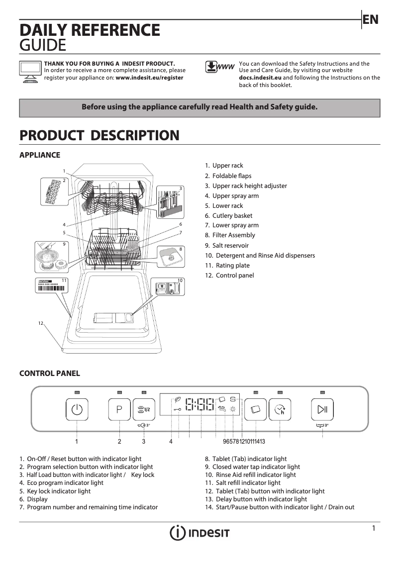 Page 1 de la notice Manuel utilisateur Indesit DSFC 3M19 S UK