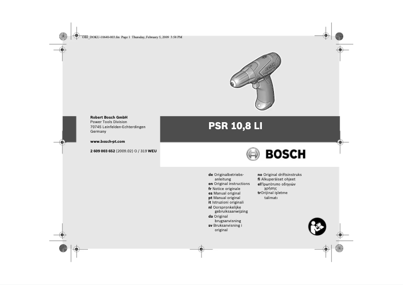 Page 1 de la notice Manuel utilisateur Bosch PSR 10.8 LI