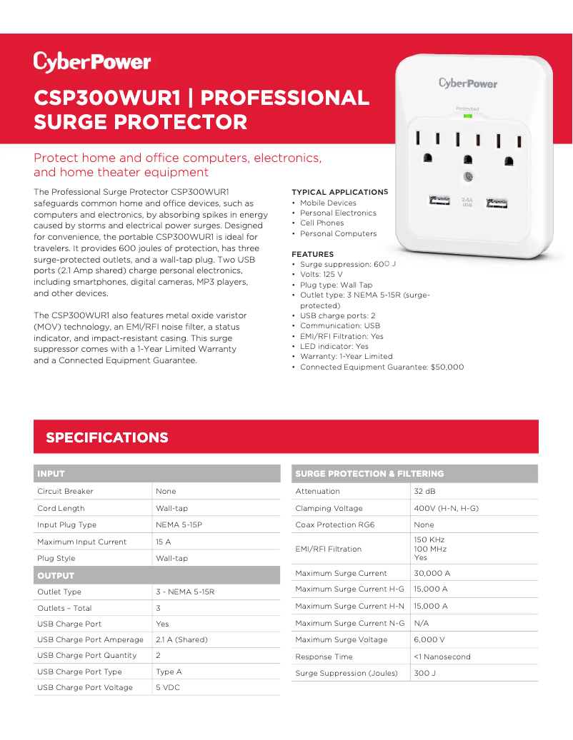 Page n°1 - Informations de garantie CyberPower Professional CSP300WUR1