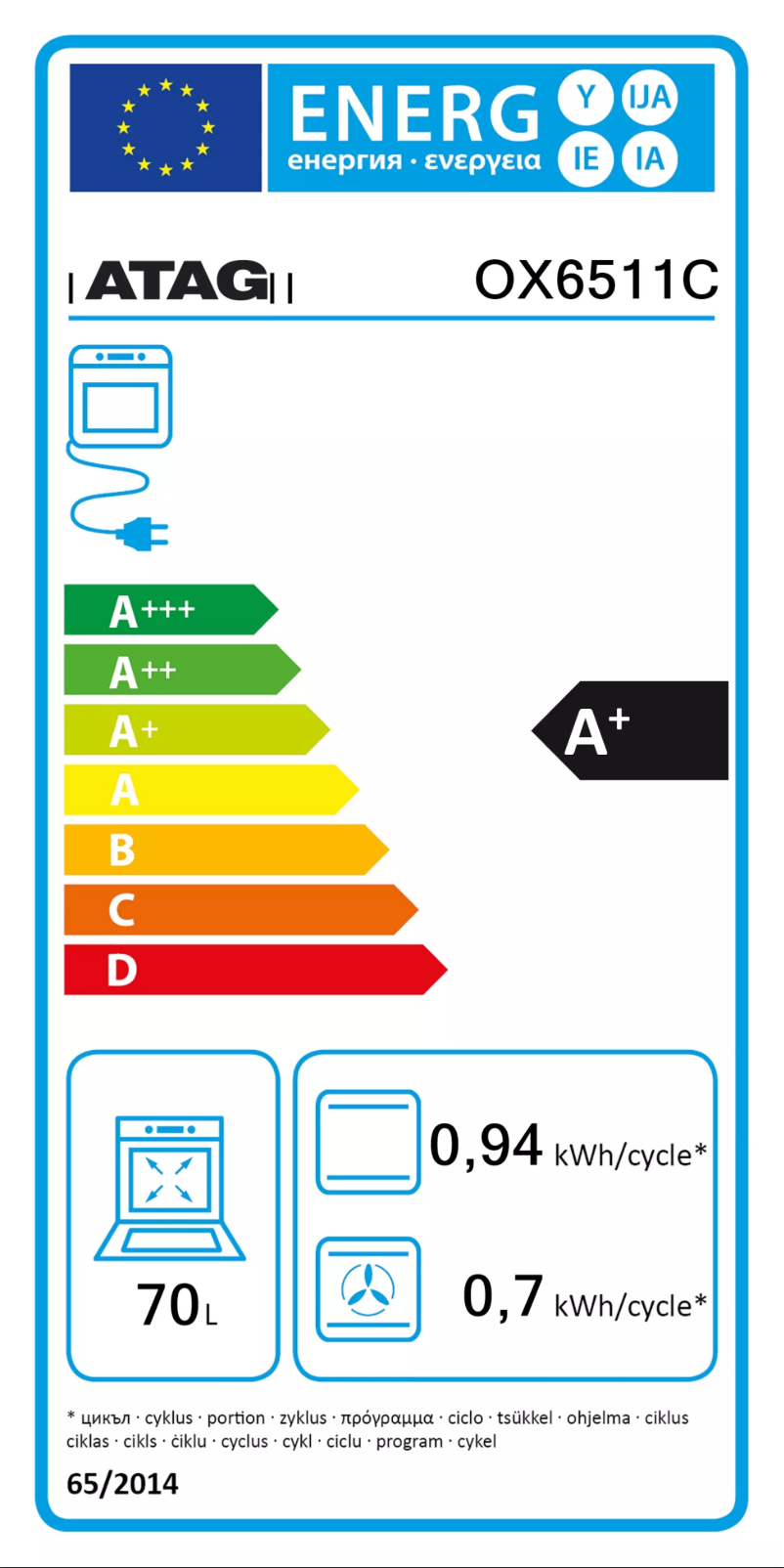 Page n°1 - Label énergétique Atag OX6511C