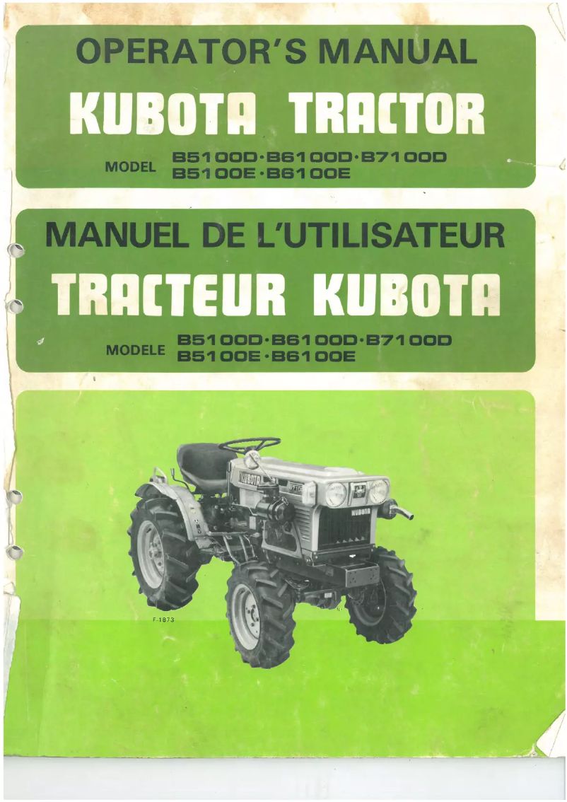 Page 1 de la notice Manuel utilisateur Kubota B6100E