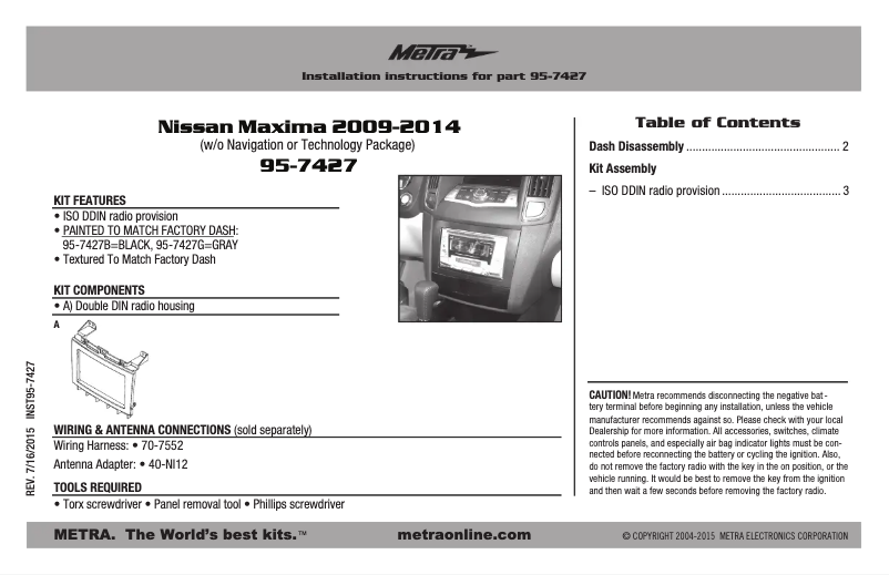 Page n°1 - Mode d'emploi Metra 95-7427B