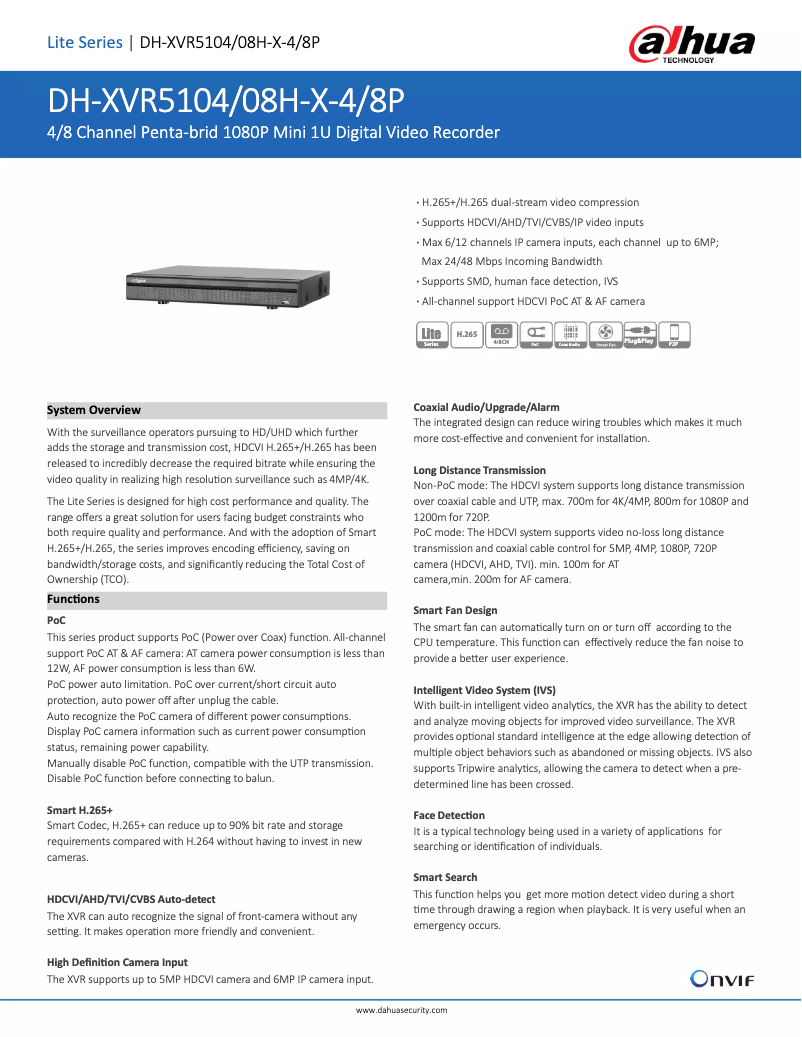 Página 1 del manual Ficha técnica Dahua Technology XVR5104/08H-X-4/8P