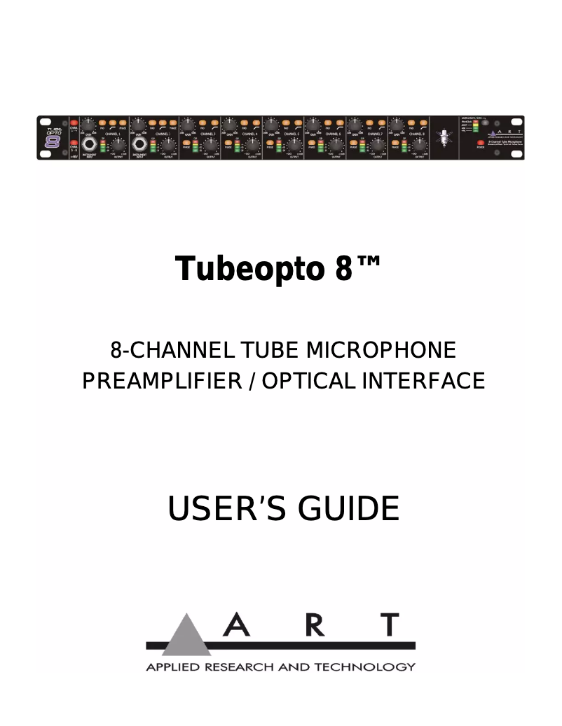 Page n°1 - Manuel utilisateur ART TubeOpto 8