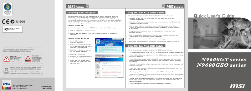 Page 1 de la notice Manuel utilisateur MSI N9600GT-MD1G